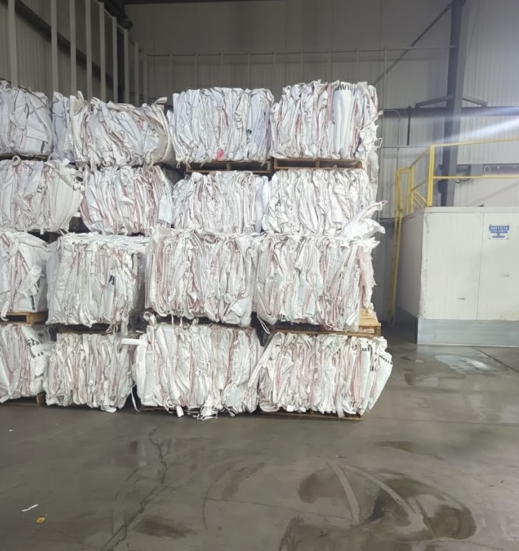 Compressed bulk bags prepared for recycling